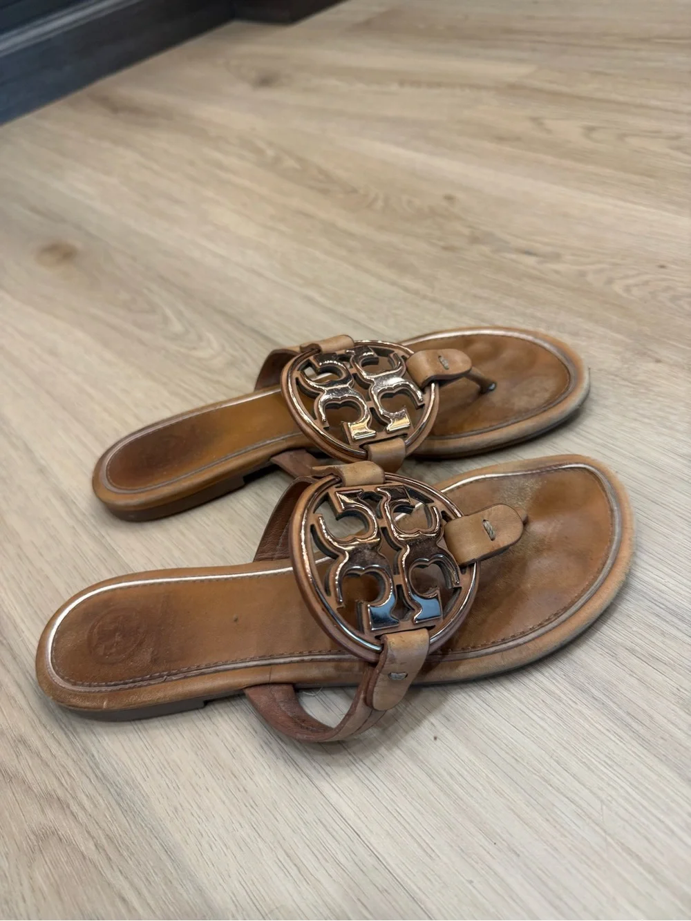 Tory Burch brown sandals with rose gold hardware